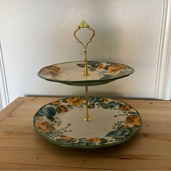 PIONEER WOMAN COLLECTION CUPCAKE DESSERT STAND 2-TIER Rose Shadow NWOT - Picture 8 of 8